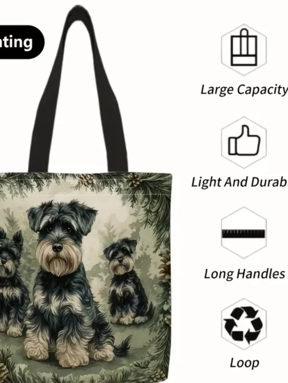 1pc Schnauzer Tote Bag Suitable for Travel & Dog-Themed Gift NWOT
